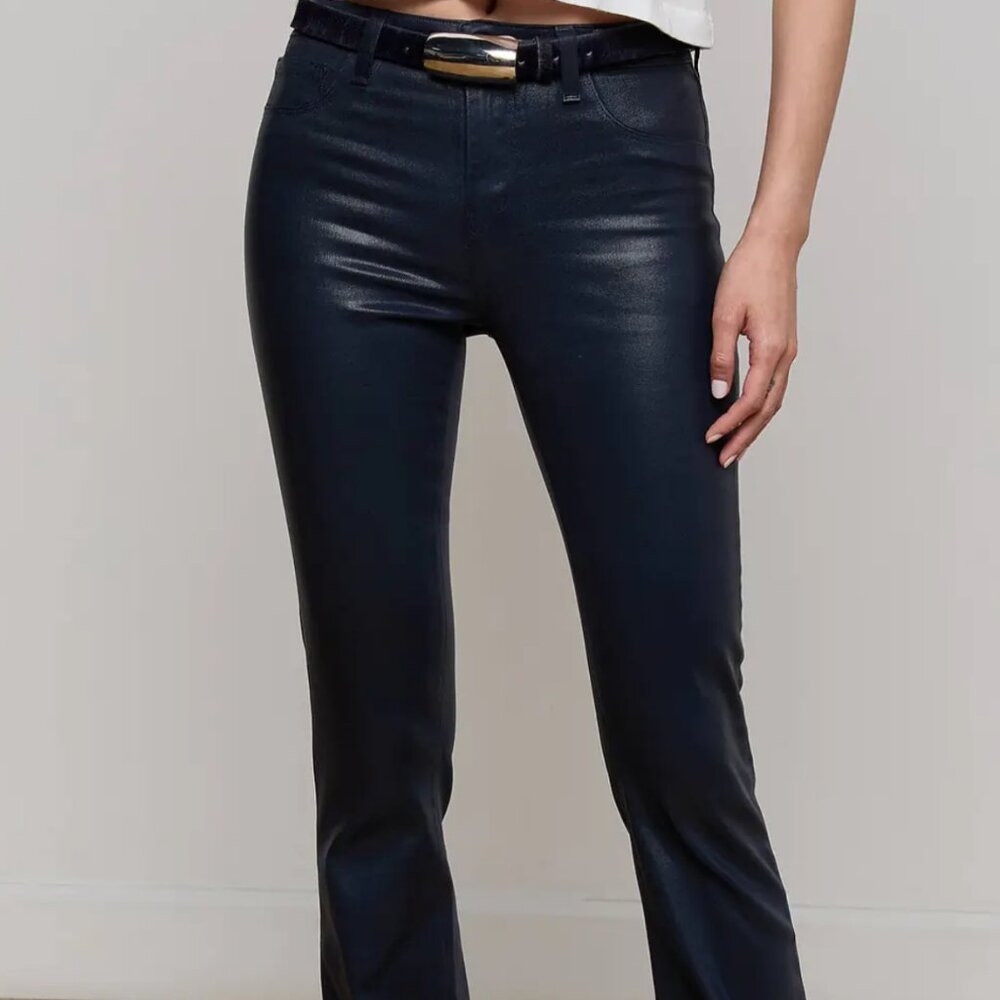 L'Agence Selma High Rise Coated Baby Bootcut Jeans Noir NWT